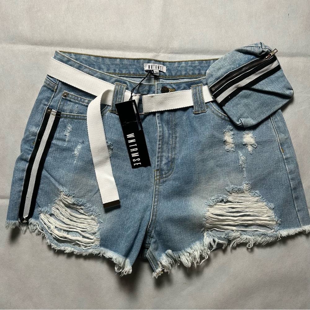 WNTRMSE cut off denim shorts with belt bag belt NST size 29